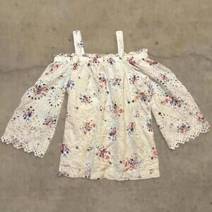 LOFT floral cottage indie off shoulder blouse sz small white boho lace
